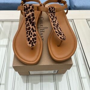Cole Haan, Molly, flat, thong, birch and leopard sandals.